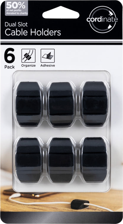 Cable Management Dots, Dual Slot, Black, 6Pk