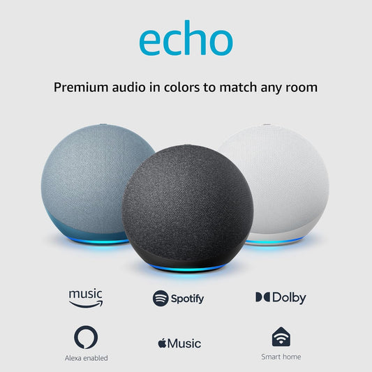 Echo (Newest Model), Alexa Speaker with Premium Sound, Ideal for Large Bedrooms, Living Rooms and Kitchens, Charcoal