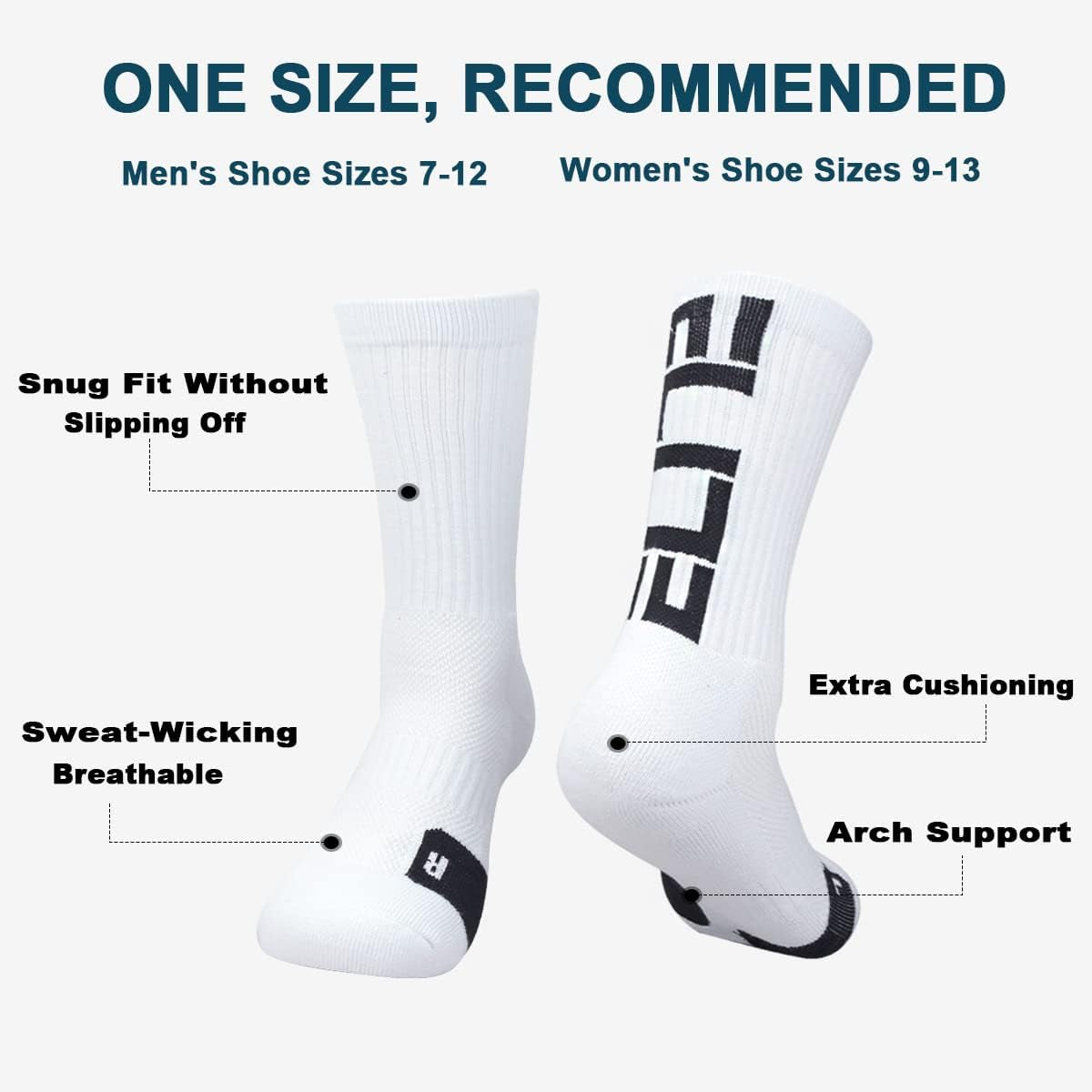 Elite Basketball Crew Socks for Men and Women, Cushion Performance Athletic Basketball Socks